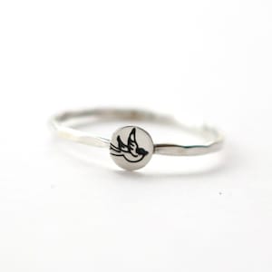 Sparrow Ring, Sparrow Stack Ring, Silver Stack Ring, Bird Ring, Silver Ring, Flying Sparrow Ring, Stack Rings, Sterling Ring