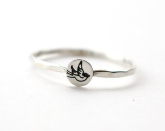 Sparrow Ring, Sparrow Stack Ring, Silver Stack Ring, Bird Ring, Silver Ring, Flying Sparrow Ring, Stack Rings, Sterling Ring