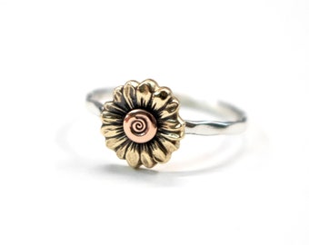 Sunflower Ring, Stack Ring, Flower Stack Ring, Flower Ring, Silver Stack Ring, Sunflower Stack Ring