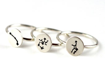 Zodiac Ring, Constellation Ring, Zodiac Stack Ring, Sterling Zodiac Ring, Silver Constellation Ring, Birthday Gift, Taurus Ring, Aries Ring