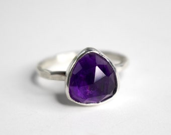 Amethyst Ring, Faceted Amethyst, Size 6, Sterling Silver Ring, Band, Purple Gemstone Ring, Gift For Her, Graduation, Birthstone, Mom