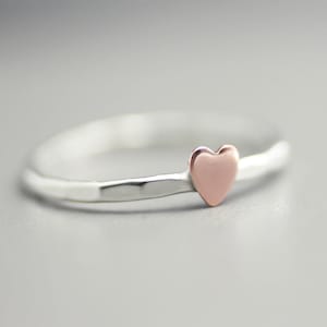Copper Heart Stack Ring, Stack Ring, Sterling Silver Stack Band Ring, Heart Ring, Custom Stack Band, Gift For Her, Graduation, Love Ring