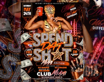 Party Flyer: Editable Club DJ Invite, Orange & Black (Digital Download), DIY, Event Flyer, Club Template