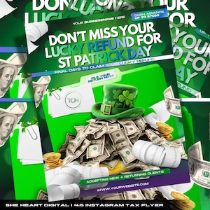St Patrick’s Day Tax Flyer Template | Lucky Refund Template | Final Days Tax Season Promo | Editable Tax Prep Social Media Post