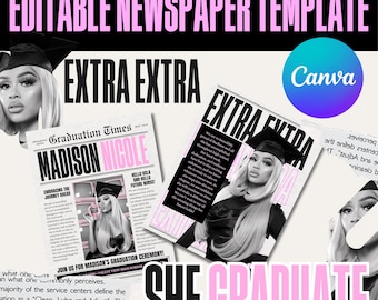 Graduation Newspaper Template: Class of 2025 Announcement (Canva Editable, Digital Download)