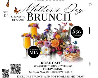 Folleto para brunch del Día de la Madre, Folleto para evento del Día de la Madre (hazlo tú mismo), Folleto para brunch, Invitación para brunch, Invitación editable para el Día de la Madre, Folleto del Día de la Madre