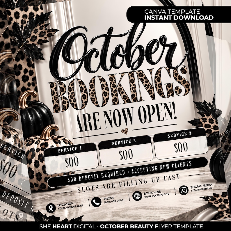 October Books Are Open, Fall Booking Flyer Template, Luxury Beauty ...