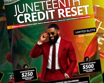 Juneteenth Credit Repair Flyer Template | Canva Editable Credit Repair Marketing Flyer | Financial Freedom Promo | Credit Specialist