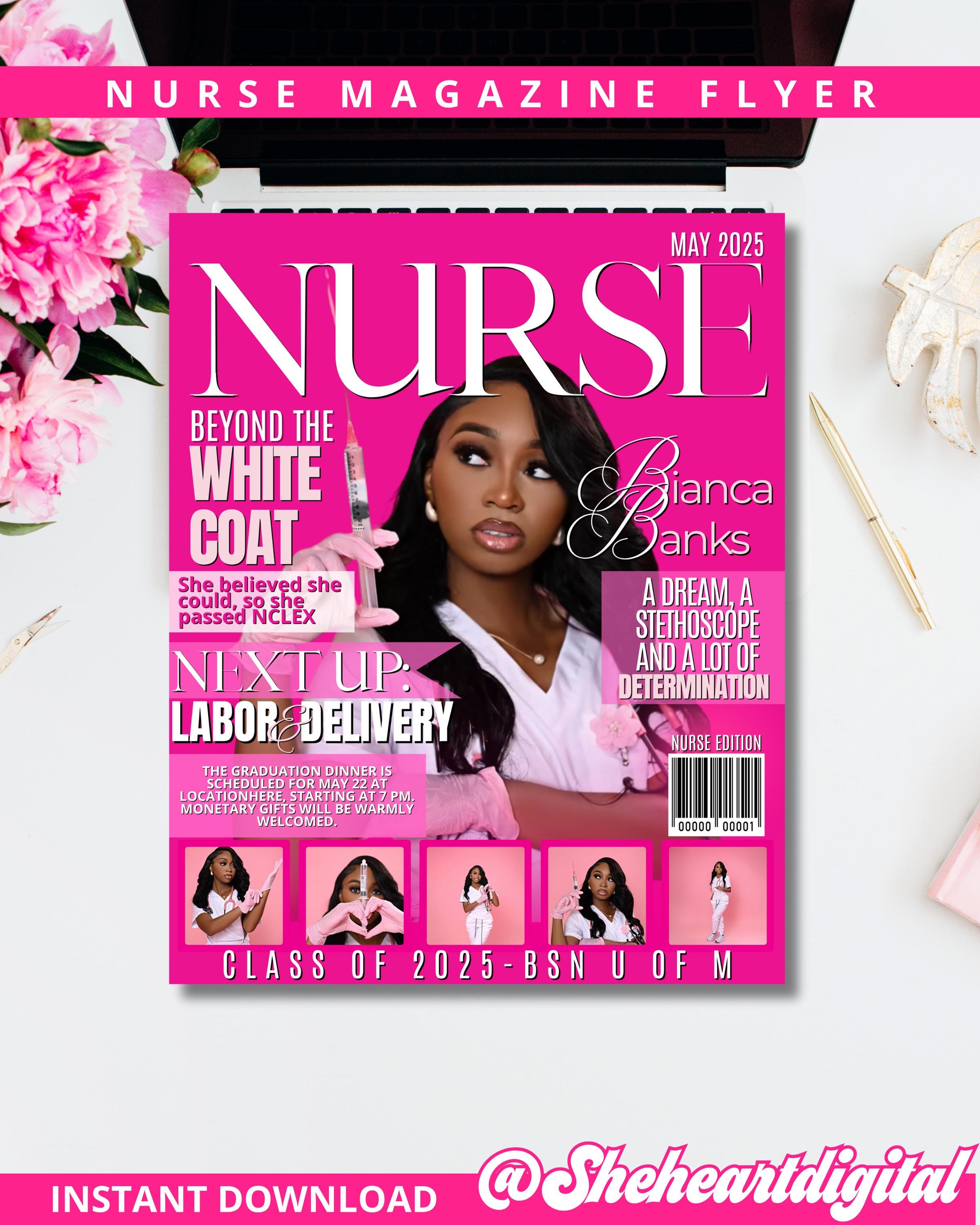 Personalized Nurse Graduation Magazine Cover: Canva Template (Digital Download)