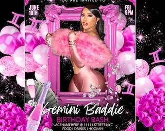 Volante de cumpleaños de Pink Gemini: Fiesta de Baddie, plantilla de Instagram (descarga digital)