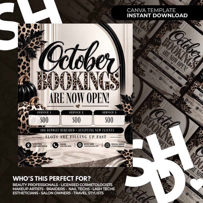 October Books Are Open, Fall Booking Flyer Template, Luxury Beauty ...