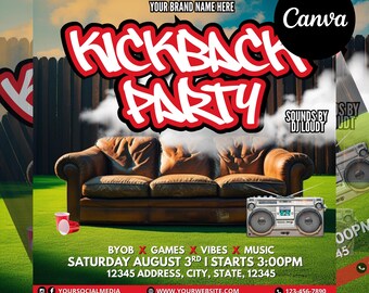 Folleto de Kickback Party: Invitación editable para DJ de club, rojo y negro (descarga digital)