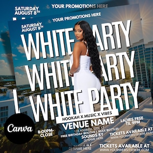Editable White Party Flyer Template: Canva Pro (1080x1080 Digital Download