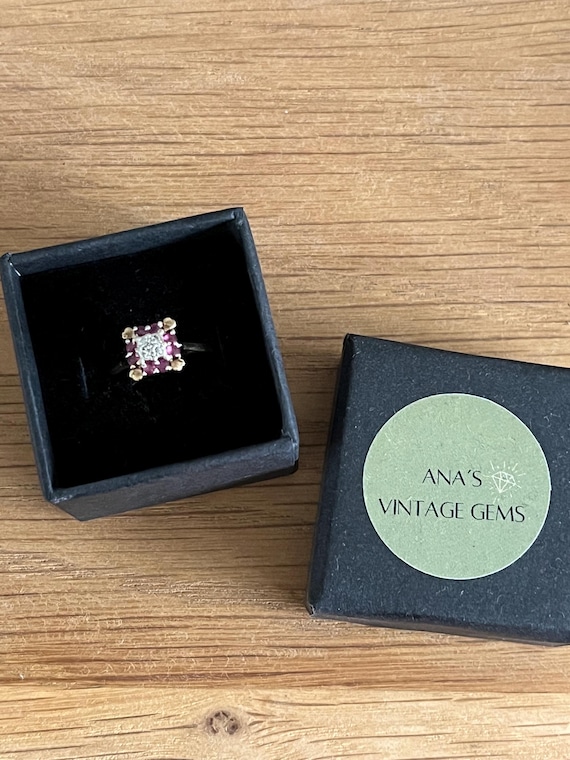 Ruby and Diamond 9ct Gold Cluster Ring, Vintage, … - image 9