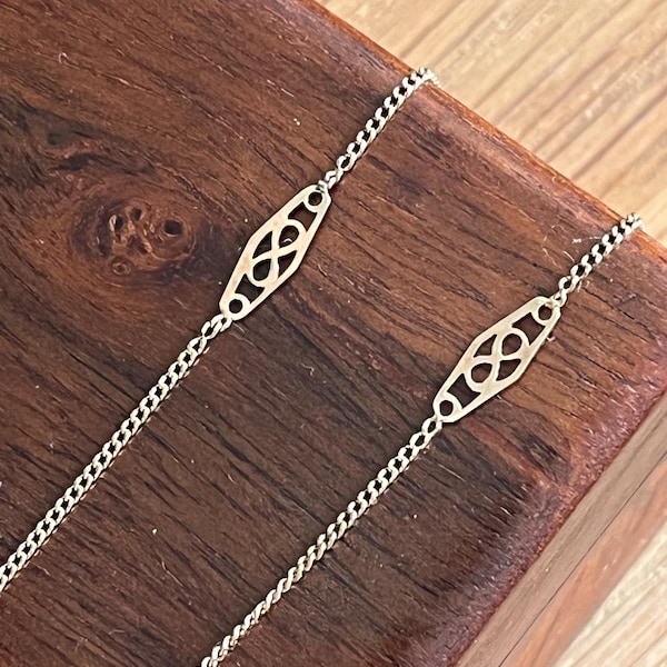 9ct Gold Rose Gold Filigree Station Chain Necklace, 16” Length