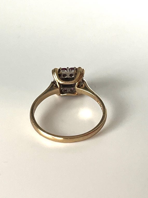 Ruby and Diamond 9ct Gold Cluster Ring, Vintage, … - image 8