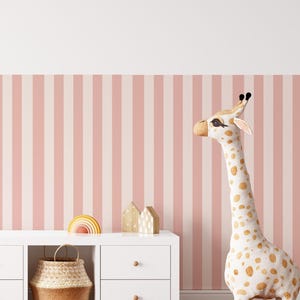 Wallpaper Stripes Pink - Half Wall - peel and stick Wallpaper - Pink Striped - Wall panels