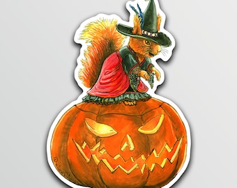 Squirrel Witch Halloween Sticker 4" Vinyl Decal