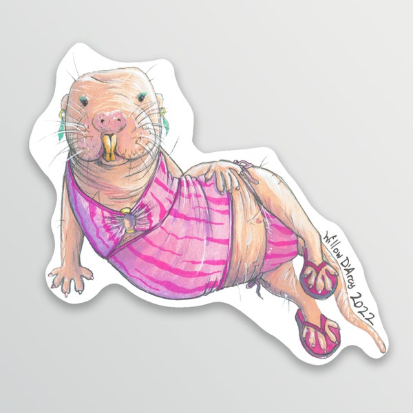 Naked Mole Rat in Pink Bikini Sticker 4" Decal