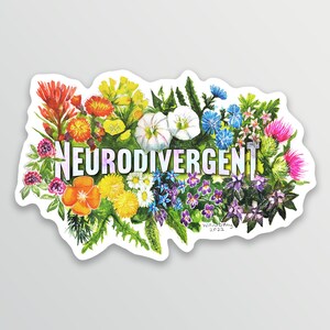 Neurodivergent Sticker with Botanical Watercolor Weeds