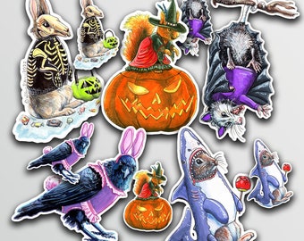 Halloween Animals Decal Full Sheet - 15 Laminated Vinyl Stickers 4" and 2"