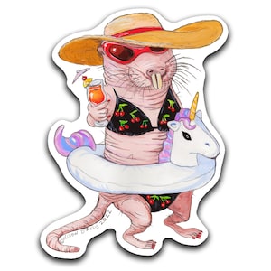 Naked Mole Rat in Cherry Bikini  Unicorn Float Mai Tai Sticker