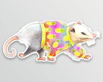 Proud Opossum Sticker - Cute 'Possum in a Pineapple Bomber Jacket - Funny Animal with Attitude - Animal Fashion Decal - Unique Gift Idea 4"