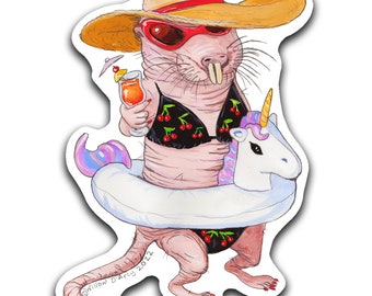 Naked Mole Rat Beach Babe Vinyl Sticker 4" Decal Hot Girl Summer