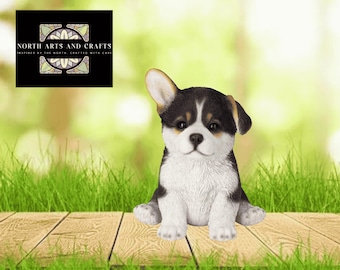 Pawsitively Adorable – Black & White Corgi Pup Resin Figurine For Home and Garden Decor