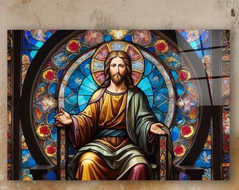 Decorazione murale con effetto vetrata raffigurante Gesù, decorazione murale raffigurante Gesù Cristo, decorazione murale religiosa, regalo cristiano, grande decorazione murale, regalo per la casa nuova