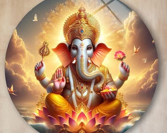Colgante de pared espiritual de Ganesha, regalo de arte hindú bohemio, decoración de pared redonda, arte mural indio, decoración de pared de Ganesh, regalo para casa nueva, regalo para ella