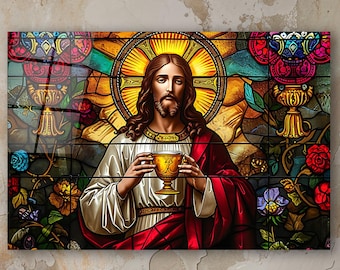 Vetrate artistiche raffiguranti Gesù, decorazioni murali in vetro temperato cristiano, arte religiosa, regali di Natale, arazzi, decorazioni per il soggiorno