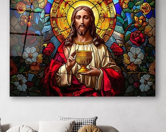 Jesus Tempered Glass Wall Art, Stained Glass Wall Decor, Wall Hangings, Religious Wall Art, Living Room Decor, Housewarming Gifts