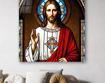 Jesus Stained Glass Wall Art, Catholic Tempered Glass Wall Decor, Christian Wall Art, New Home Gift, Baptism Gift, Modern Home Decor