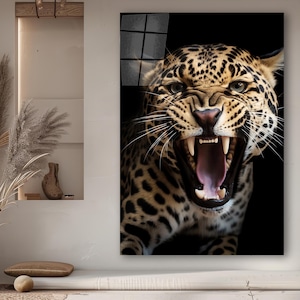 Majestic Leopard Glass Wall Art, Animal Tempered Glass Wall Decor, Wildlife Wall Art, Large Glass Wall Art, Living Room Decor, Gift for Her