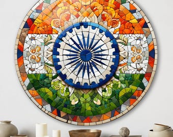 Boho Mosaic Glass Wall Art, Round Vibrant Colors Glass Wall Decor, Modern Home Decor, Tempered Glass Art, Office Decor, Gift For Her