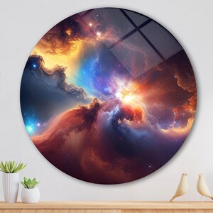 Galaxy Wall Art, Round Space Glass Wall Art, Circle Nebula Glass Wall Decor, Wall Art For Living Room, Office Decor, Gift For Him