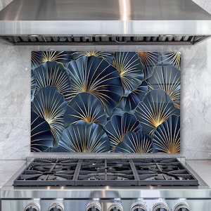 Ginkgo Flower Glass Wall Art, Tempered Glass Backsplash, Behind Stove Panel, Kitchen Sink Cover, Backsplash Guard, Kitchen Wall Art