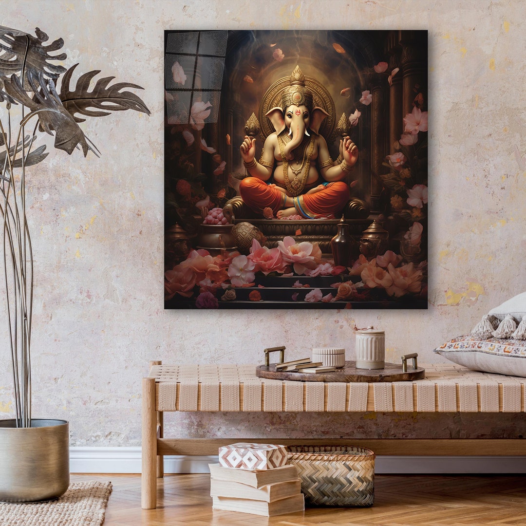 Ganesh Glass Wall Art, Hindu God Home Decor, Tempered Glass Wall Art