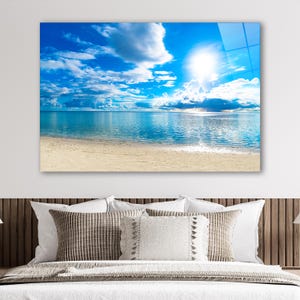 Beach Wall Art, Ocean Tempered Glass Wall Art, Coastal Home Decor, Large Sea Wall Art, Living Room Decor, Housewarming Gift, Gift For Her