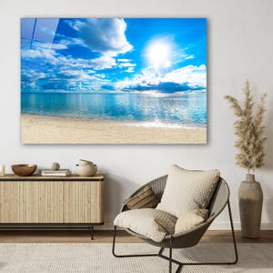 Beach Wall Art, Ocean Tempered Glass Wall Art, Coastal Home Decor, Large Sea Wall Art, Living Room Decor, Housewarming Gift, Gift For Her
