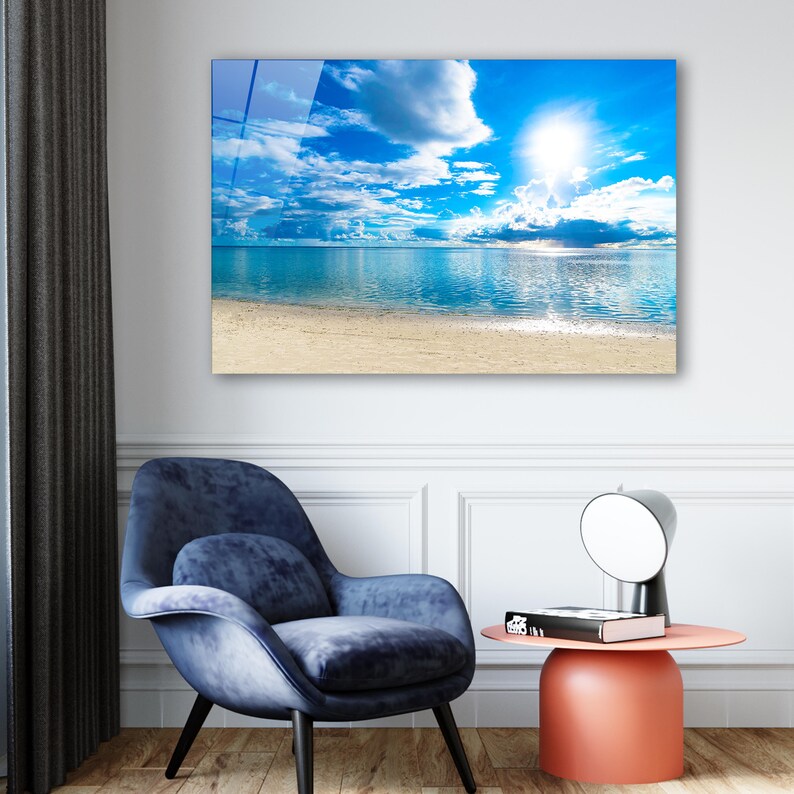 Beach Wall Art, Ocean Tempered Glass Wall Art, Coastal Home Decor, Large Sea Wall Art, Living Room Decor, Housewarming Gift, Gift For Her
