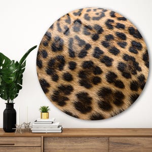 Leopard Pattern Wall Art, Round Glass Wall Art, Living Room Decor, Wall Art For Bedroom, New Home Gift, Luxury Home Decor, Birthday Gift