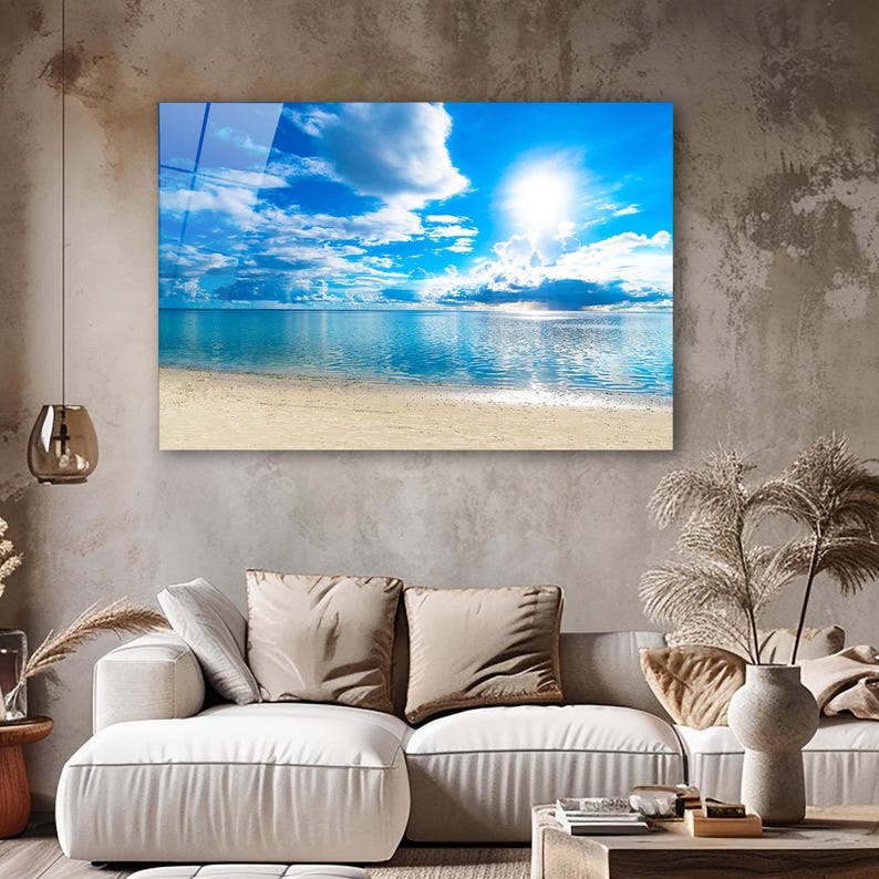 Beach Wall Art, Ocean Tempered Glass Wall Art, Coastal Home Decor, Large Sea Wall Art, Living Room Decor, Housewarming Gift, Gift For Her