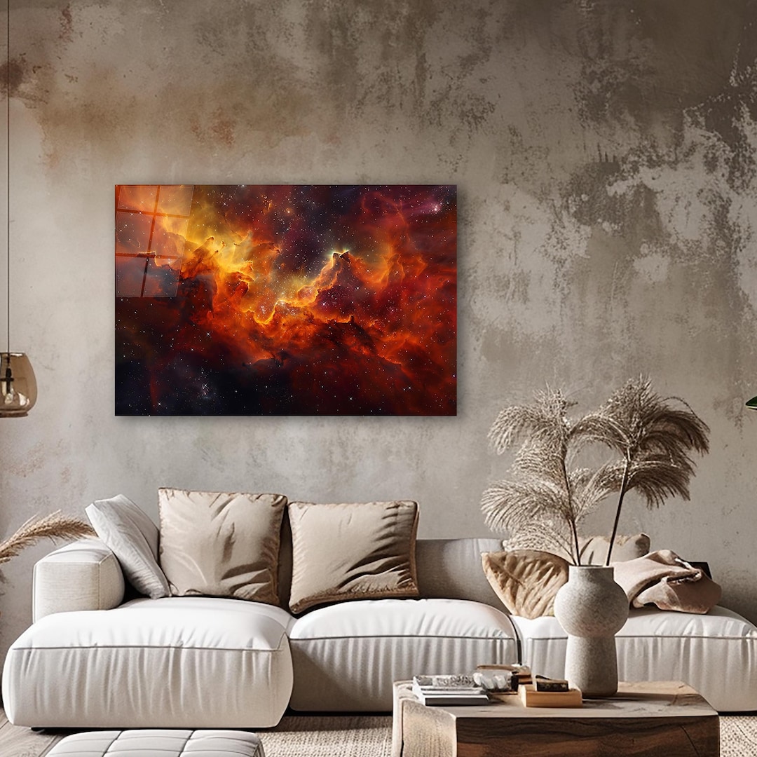 Cosmic Flaming Nebula Star Wall Art, Space Tempered Glass Wall Decor ...