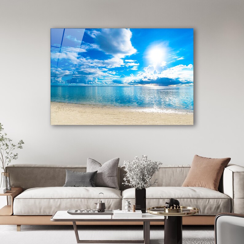 Beach Wall Art, Ocean Tempered Glass Wall Art, Coastal Home Decor, Large Sea Wall Art, Living Room Decor, Housewarming Gift, Gift For Her