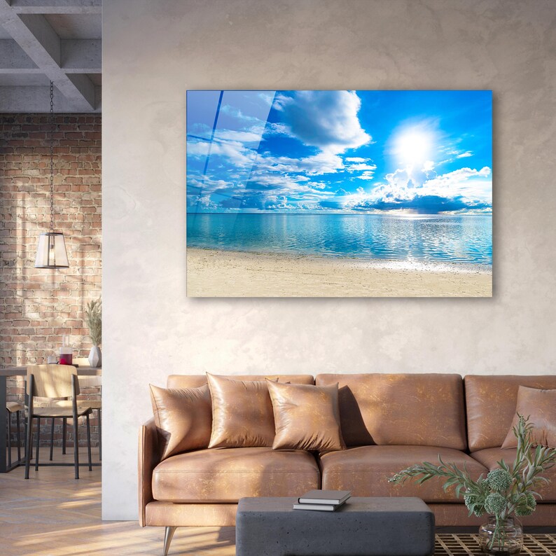 Beach Wall Art, Ocean Tempered Glass Wall Art, Coastal Home Decor, Large Sea Wall Art, Living Room Decor, Housewarming Gift, Gift For Her