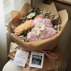 Floral Pregnancy Announcement Bouquet Baby Reveal Digital Editable Canva Template Social Media Pregnancy Reveal Spring Flowers Theme