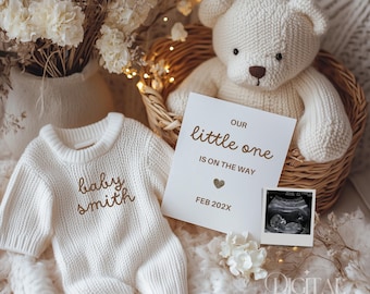 Neutral Floral Pregnancy Announcement Template (Digital Download)