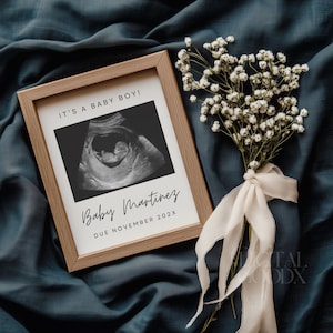 Baby Boy Minimalist Pregnancy Announcement Digital Blue Baby Reveal Editable Canva Template Customizable Boho Social Media Announcement
